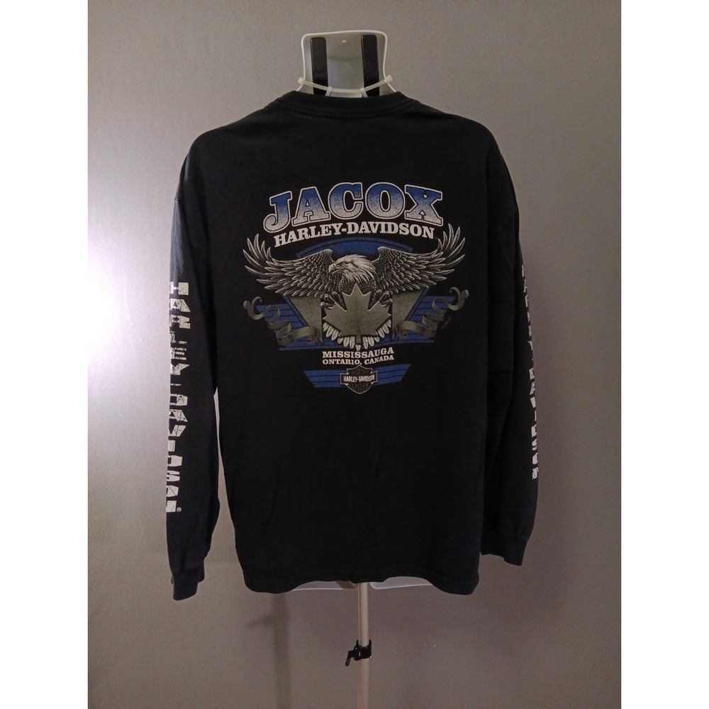 Harley Davidson JACOX MISSISSAUGA Ontario Canada Vtg Y2K Black Long  Sleeve Sz L